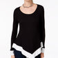 INC International Concepts Top feminino com bainha de lenço e blocos de cores, tamanho pequeno, preto