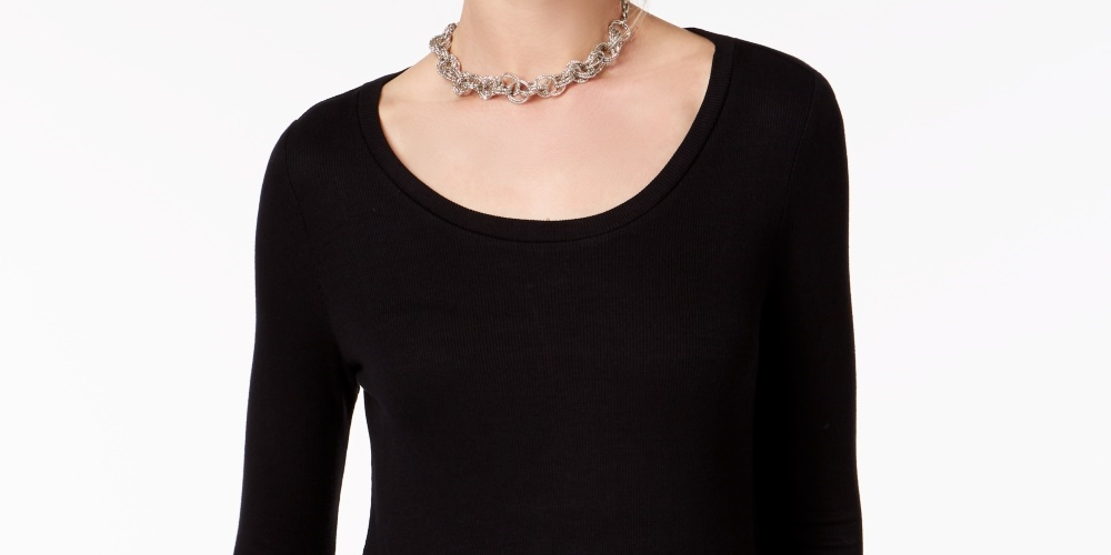INC International Concepts Top feminino com bainha de lenço e blocos de cores, tamanho pequeno, preto