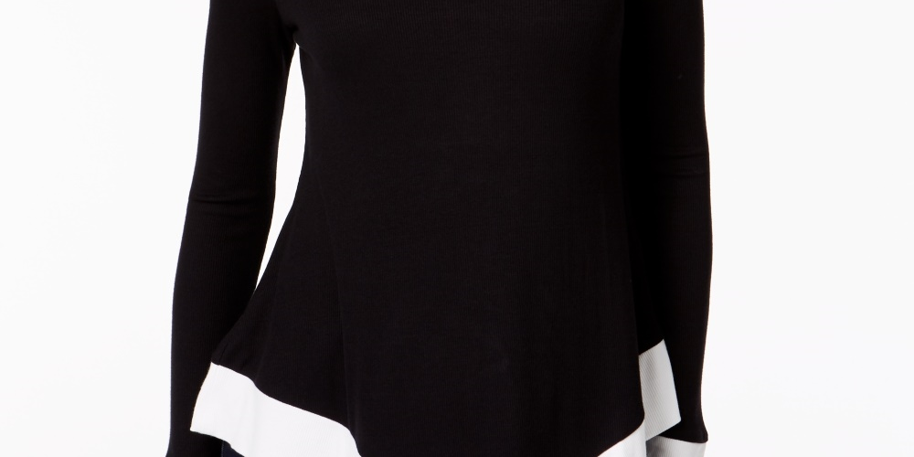 INC International Concepts Top feminino com bainha de lenço e blocos de cores, tamanho pequeno, preto