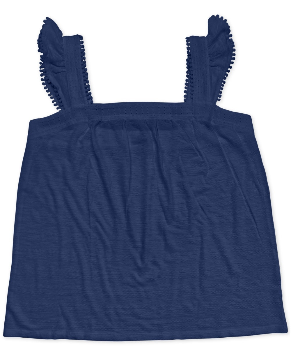 Regata feminina com alças largas bordadas estilo &amp; co, azul, tamanho extrapequeno