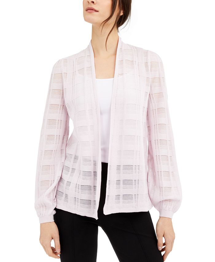 Cardigan xadrez feminino Alfani Illusion, branco, tamanho GG