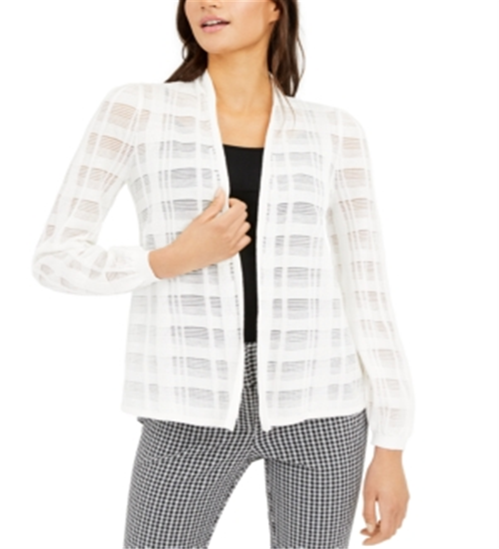 Cardigan xadrez feminino Alfani Illusion, branco, tamanho GG
