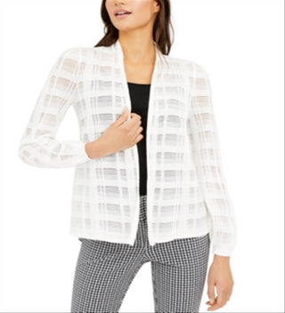 Cardigan xadrez feminino Alfani Illusion, branco, tamanho GG