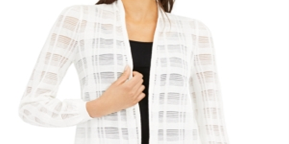 Cardigan xadrez feminino Alfani Illusion, branco, tamanho GG