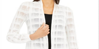 Cardigan xadrez feminino Alfani Illusion, branco, tamanho GG