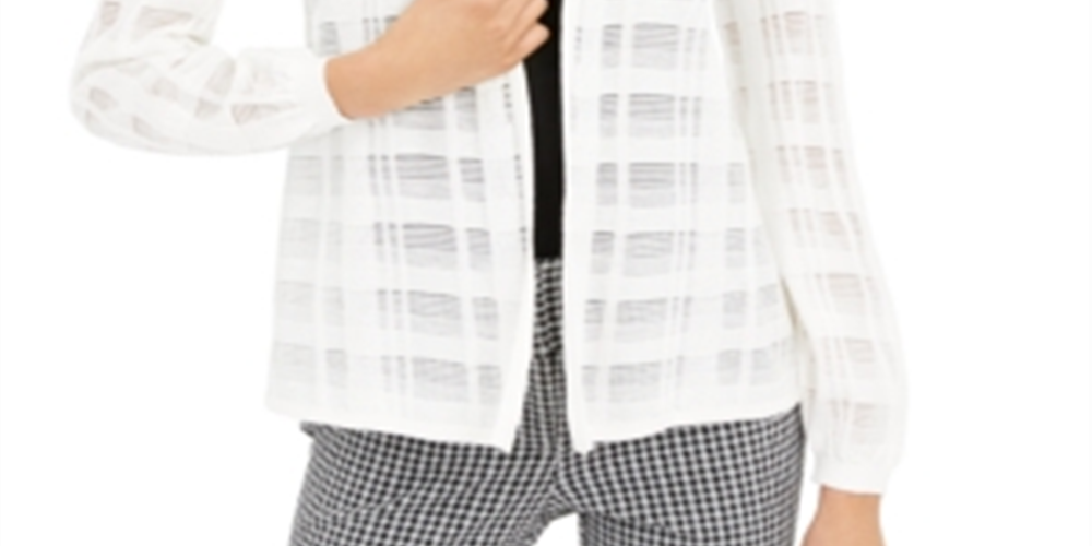 Cardigan xadrez feminino Alfani Illusion, branco, tamanho GG