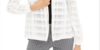 Cardigan xadrez feminino Alfani Illusion, branco, tamanho GG
