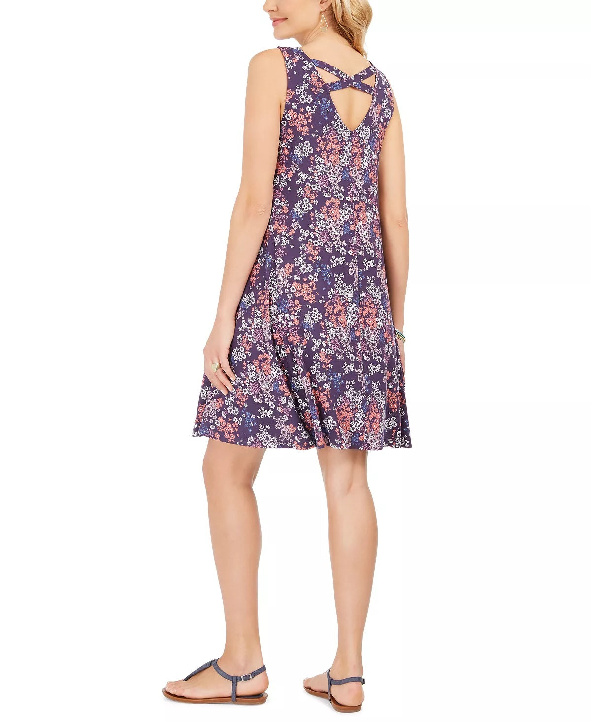 Vestido feminino sem mangas com alças e estampa nas costas, estilo &amp; co, roxo, tamanho pequeno