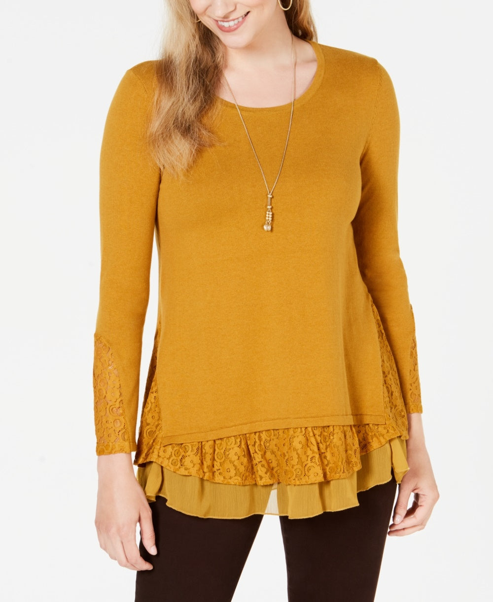 Túnica feminina estilo &amp; co, estilo em camadas, dourada, tamanho médio