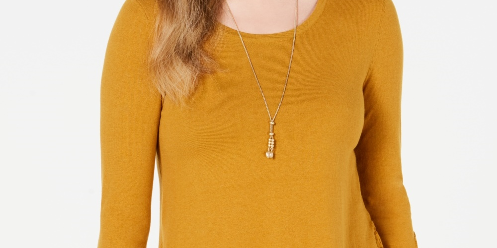 Túnica feminina estilo &amp; co, estilo em camadas, dourada, tamanho médio