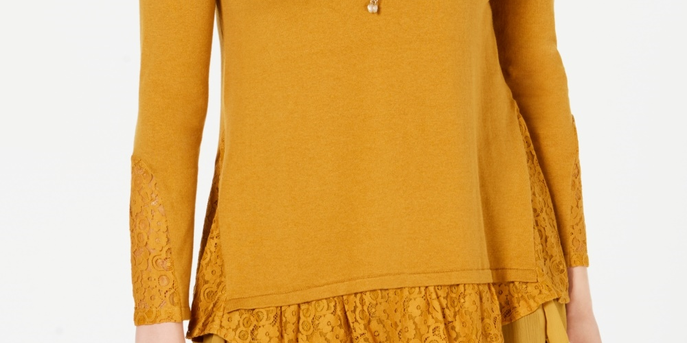 Túnica feminina estilo &amp; co, estilo em camadas, dourada, tamanho médio