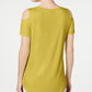 Camiseta feminina JM Collection com ombros descobertos e manga curta, verde, tamanho extragrande