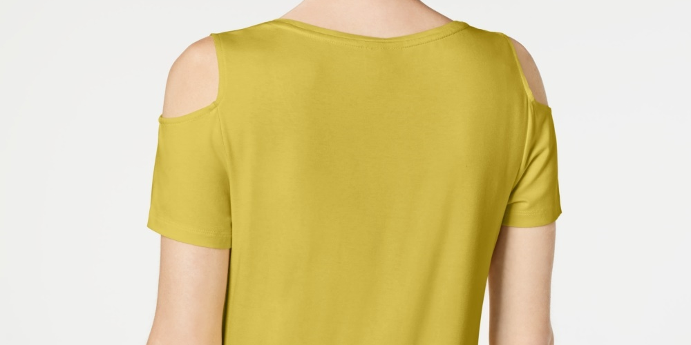 Camiseta feminina JM Collection com ombros descobertos e manga curta, verde, tamanho extragrande