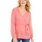 Charter Club Feminino Clip Dot Wrap Top Rosa - Tamanho XX-Grande