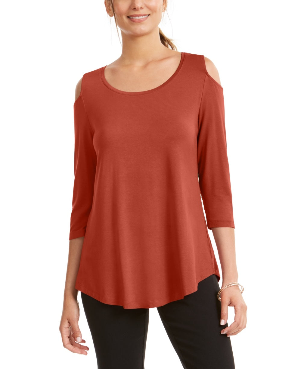 JM Collection Top feminino de ombro descoberto, tamanho médio, vermelho, grande