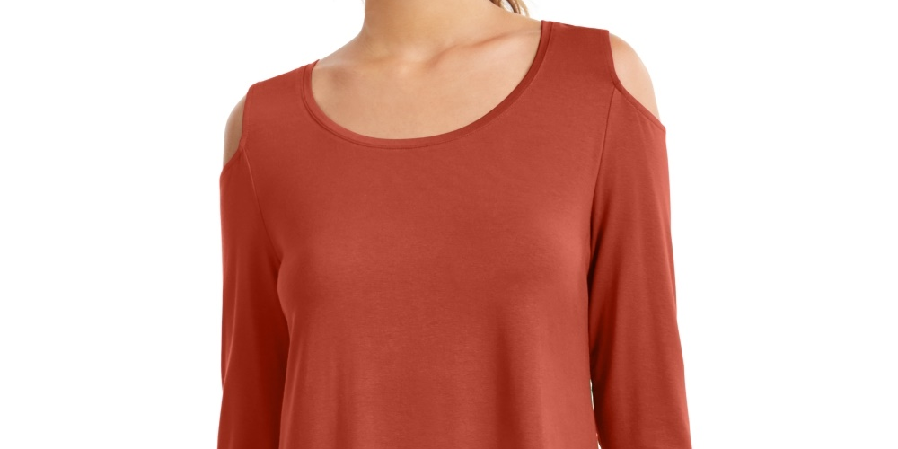 JM Collection Top feminino de ombro descoberto, tamanho médio, vermelho, grande