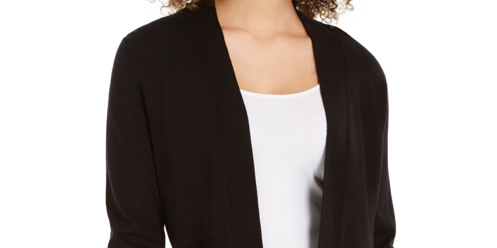 Cardigan feminino peplum com frente aberta Charter Club, preto, tamanho extragrande