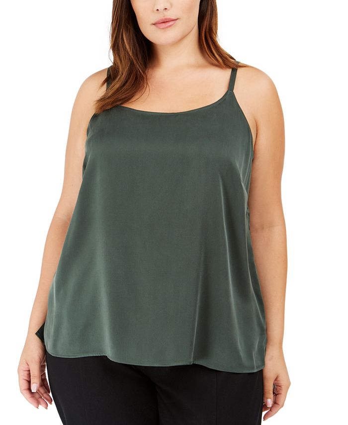 Camisola feminina Eileen Fisher de seda com decote redondo, verde, tamanho 2X