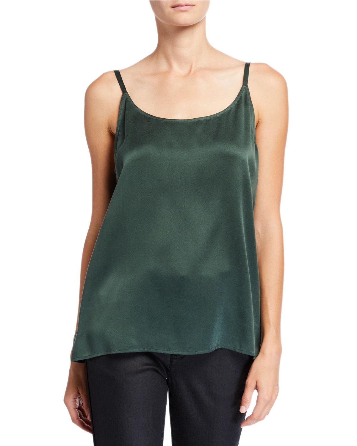 Camisola feminina Eileen Fisher de seda com decote redondo, verde, tamanho 2X