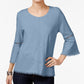 Blusa feminina estilo &amp; co com manga sino e acabamento em crochê, azul, tamanho PS