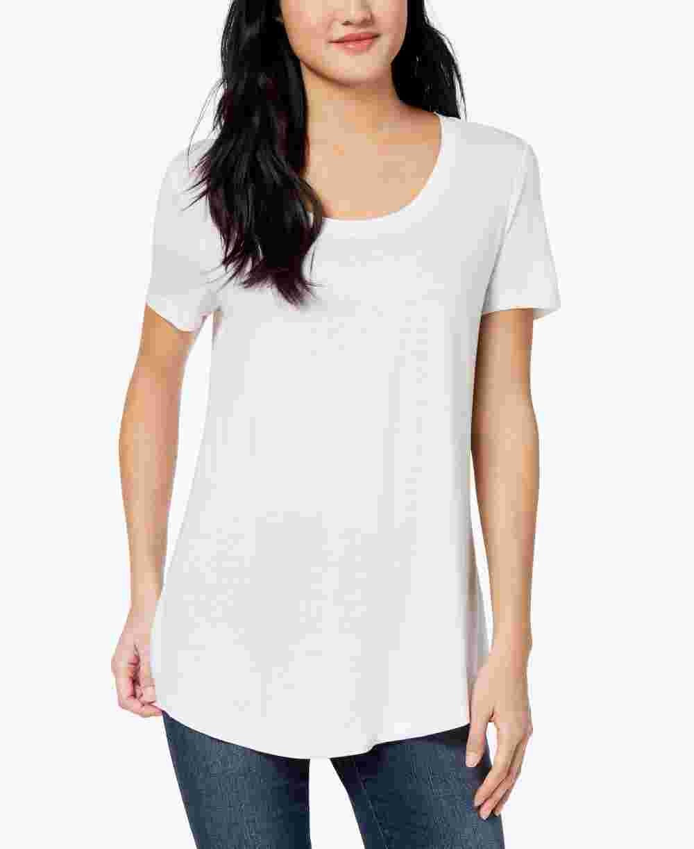 Camiseta feminina Maison Jules com decote redondo, branca, tamanho médio