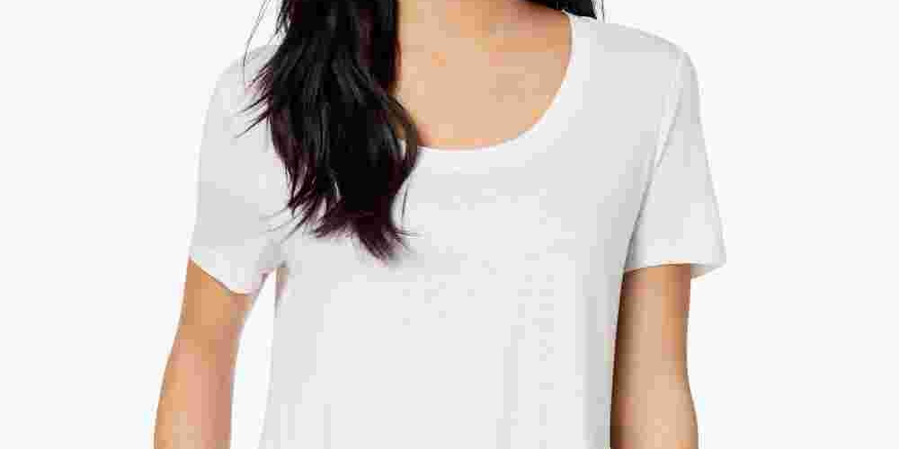 Camiseta feminina Maison Jules com decote redondo, branca, tamanho médio