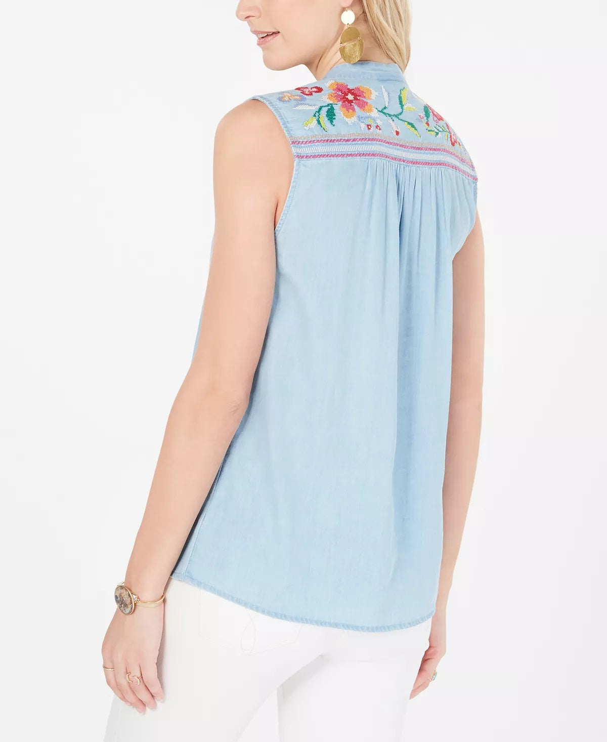 Top feminino pequeno com acabamento bordado Style &amp; Co azul PP