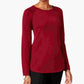 Blusa feminina Karen Scott vermelha lisa, manga comprida, gola redonda, tamanho X-S