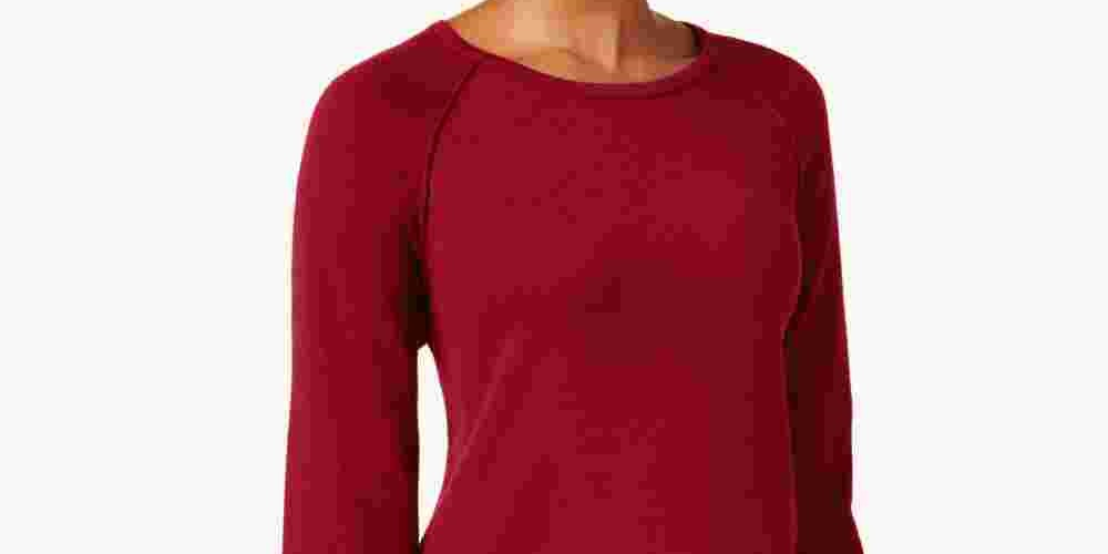 Blusa feminina Karen Scott vermelha lisa, manga comprida, gola redonda, tamanho X-S