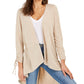 Suéter feminino NY Collection Petite com cordão e manga longa, bege, tamanho pequeno e pequeno