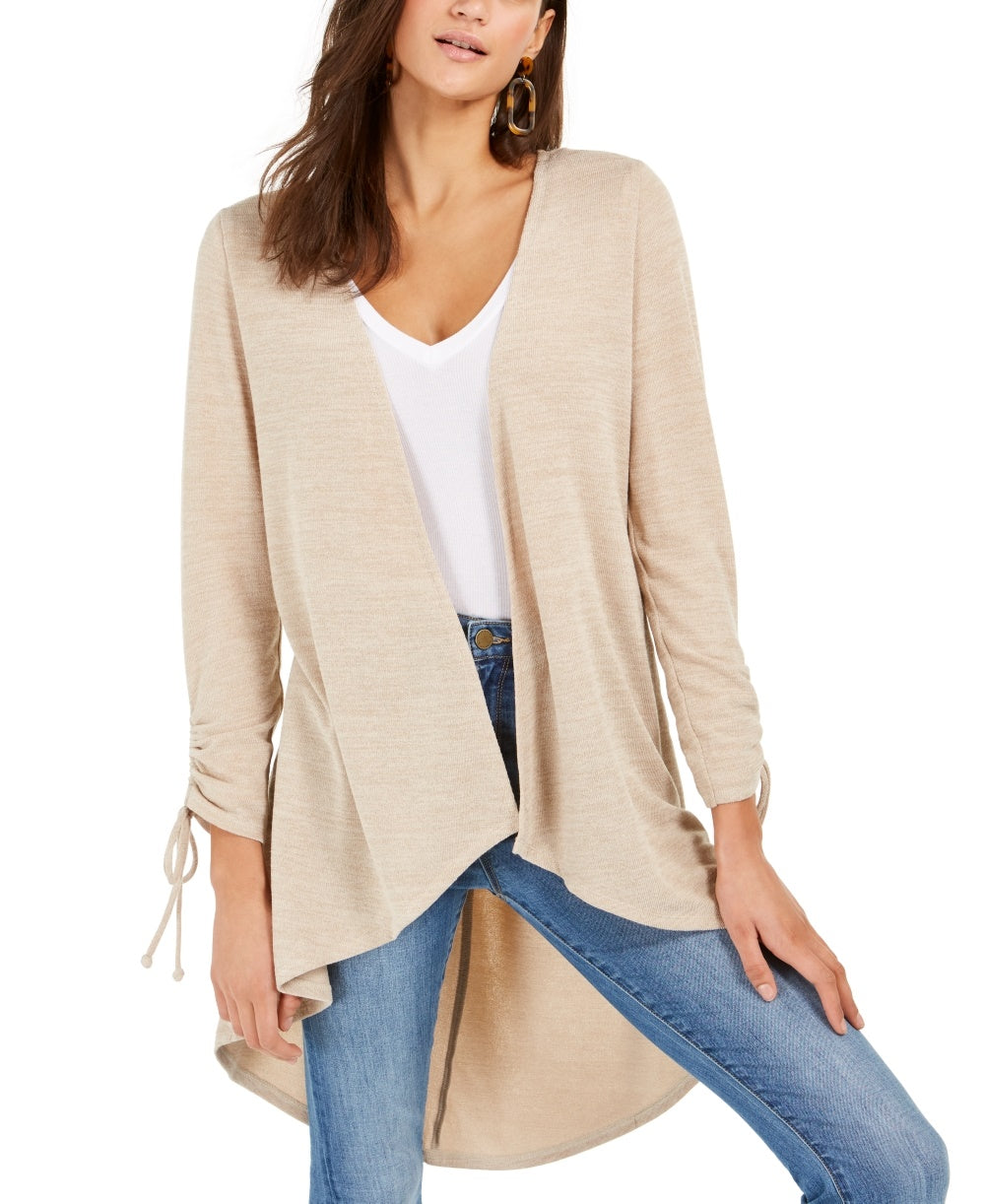 Suéter feminino NY Collection Petite com cordão e manga longa, bege, tamanho pequeno e pequeno