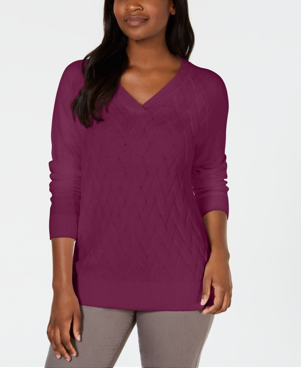 Karen Scott Suéter Feminino Basket Stitch Roxo Tamanho Grande