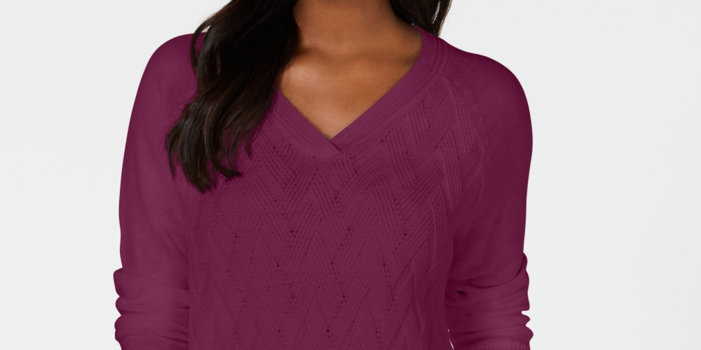 Karen Scott Suéter Feminino Basket Stitch Roxo Tamanho Grande