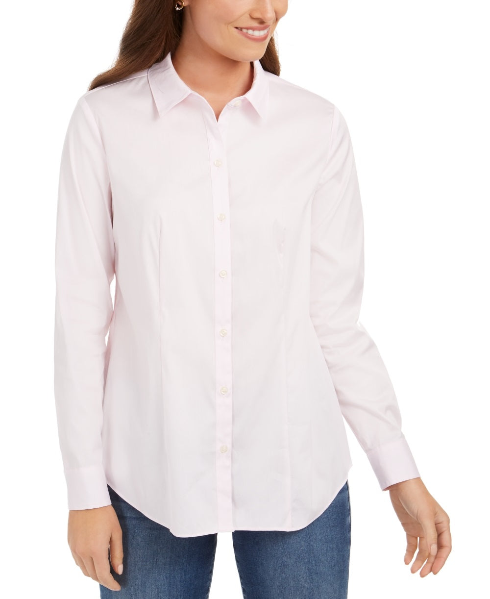Camisa feminina clássica com botões frontais, rosa, tamanho 14, Charter Club