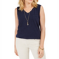 Regata feminina de algodão com decote em V, estilo &amp; co, azul, tamanho grande