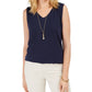 Regata feminina de algodão com decote em V, estilo &amp; co, azul, tamanho extragrande