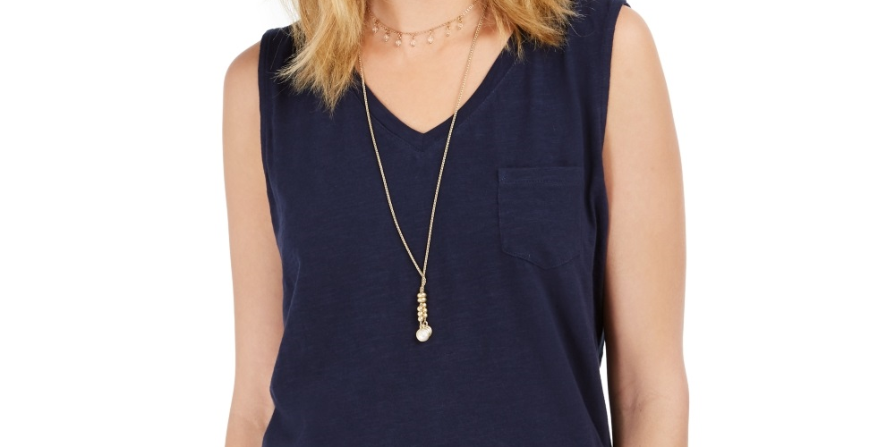 Regata feminina de algodão com decote em V, estilo &amp; co, azul, tamanho extragrande