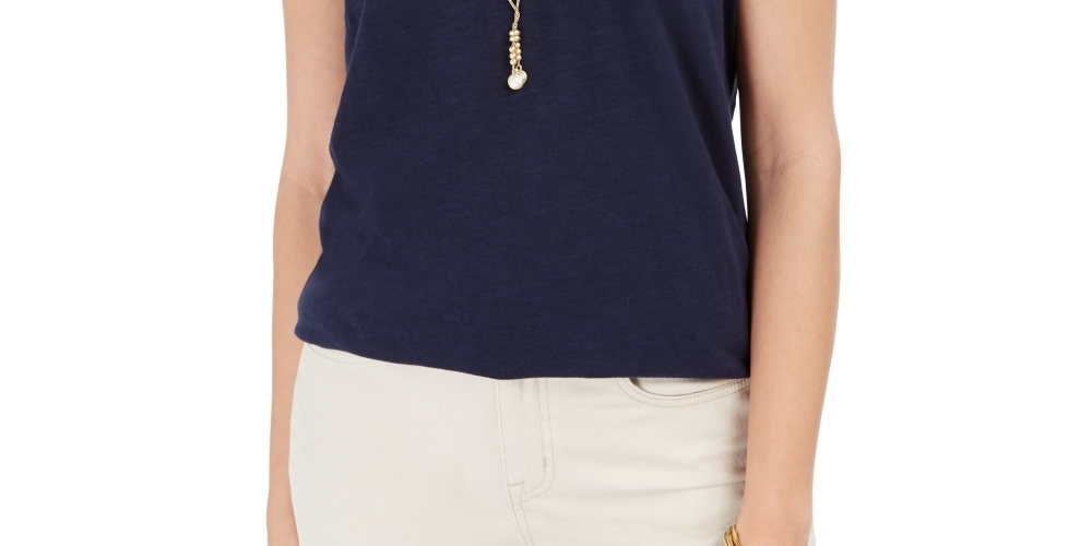 Regata feminina de algodão com decote em V, estilo &amp; co, azul, tamanho extragrande