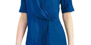 Alfani Women's Petite Draped-Front Collared Top  Blue Size PL