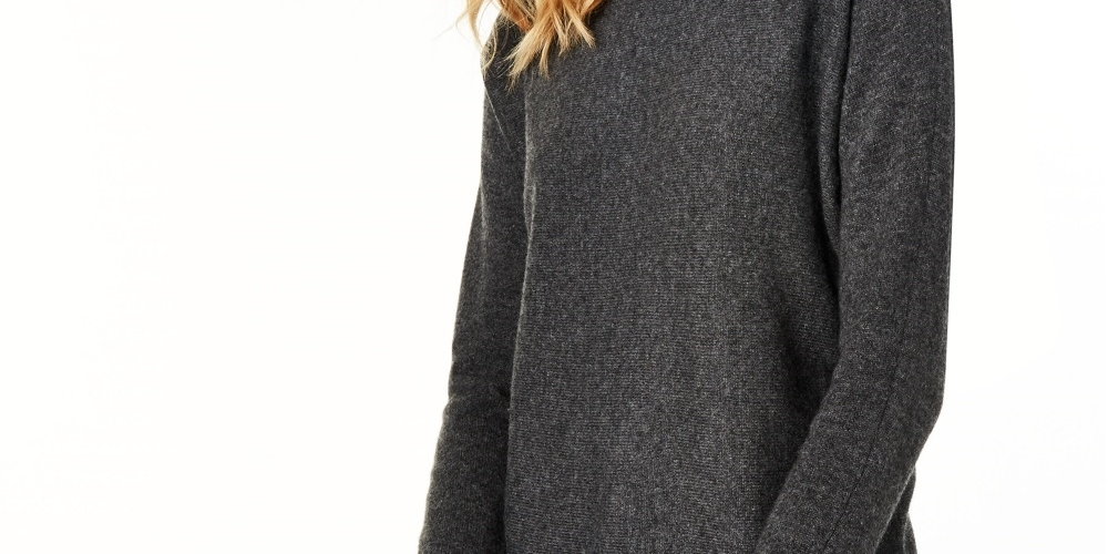 Suéter feminino Charter Club Pure Cashmere manga comprida cinza tamanho médio