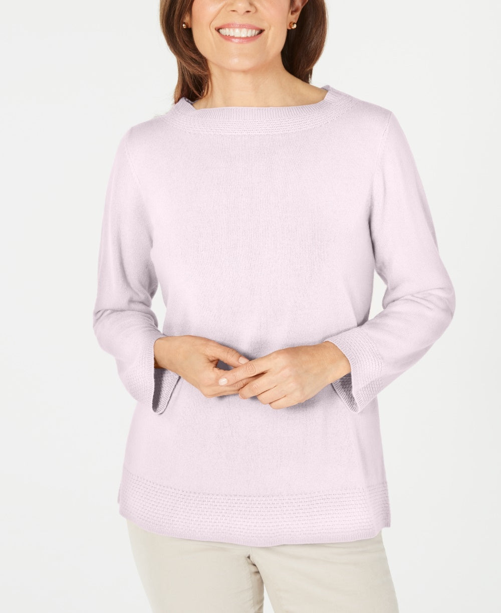 Blusa feminina Karen Scott com estampa canelada, manga comprida, gola redonda, rosa, tamanho pequeno, extragrande
