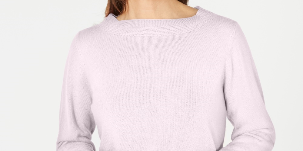 Blusa feminina Karen Scott com estampa canelada, manga comprida, gola redonda, rosa, tamanho pequeno, extragrande