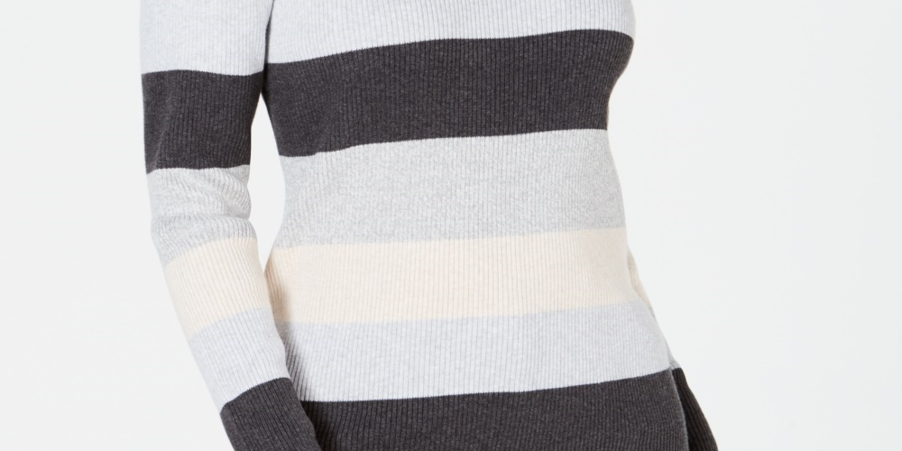 Karen Scott Suéter feminino listrado de algodão com gola falsa, branco/azul, tamanho PXL