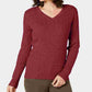 Camiseta feminina Karen Scott, manga comprida, gola V, roxa mesclada, tamanho XS