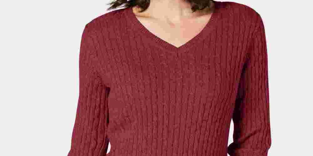 Camiseta feminina Karen Scott, manga comprida, gola V, roxa mesclada, tamanho XS