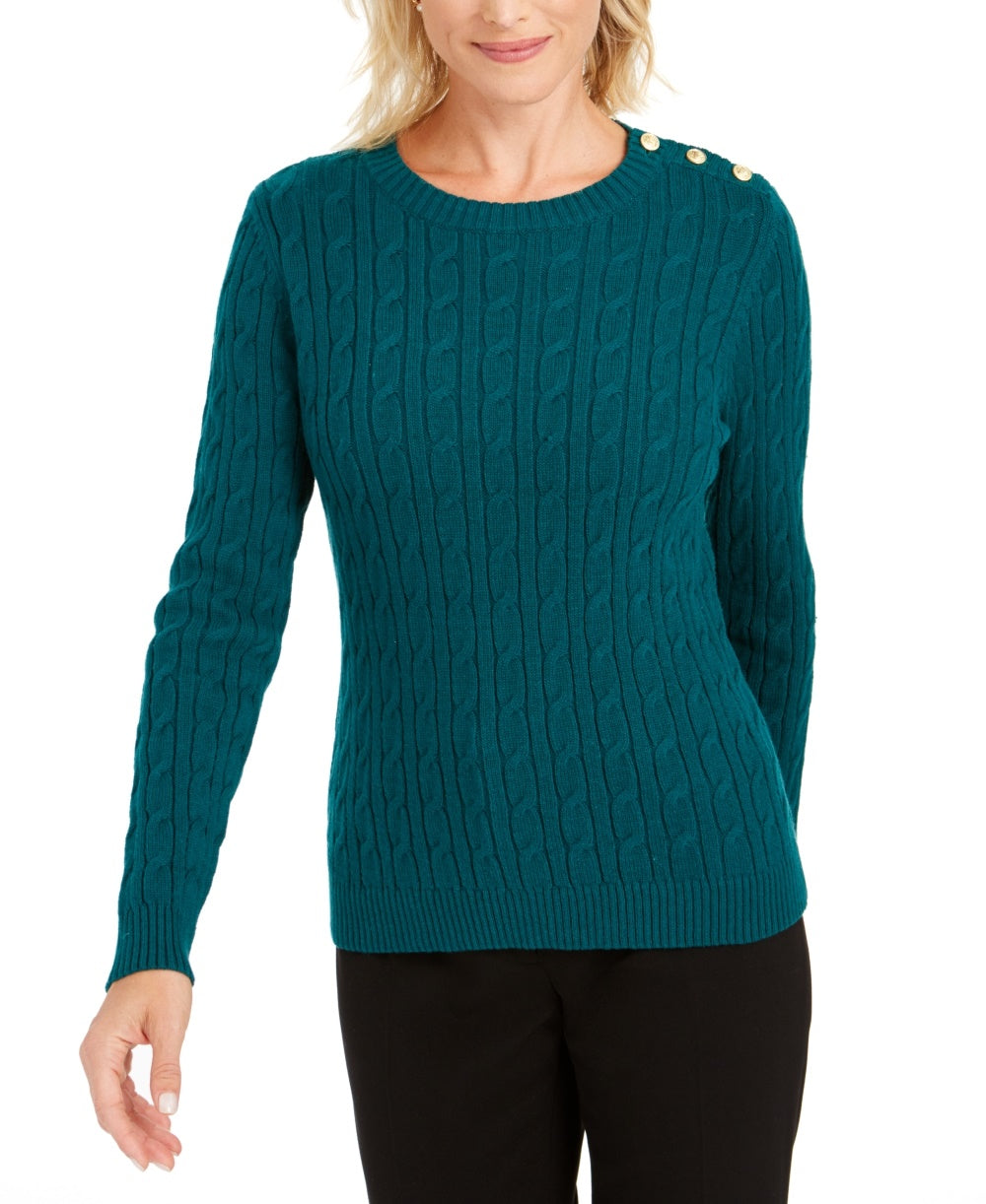 Suéter feminino com estampa texturizada e gola joia, manga comprida, tamanho pequeno, verde, Charter Club