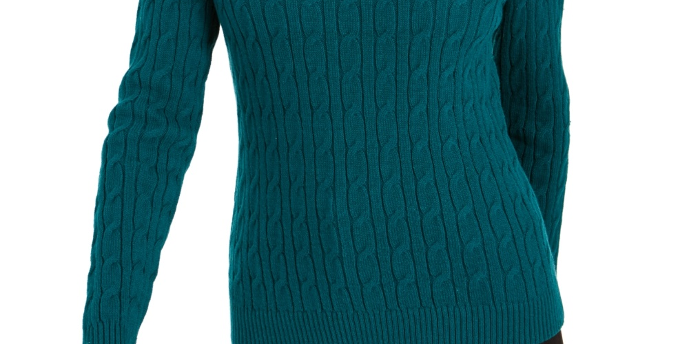 Suéter feminino com estampa texturizada e gola joia, manga comprida, tamanho pequeno, verde, Charter Club