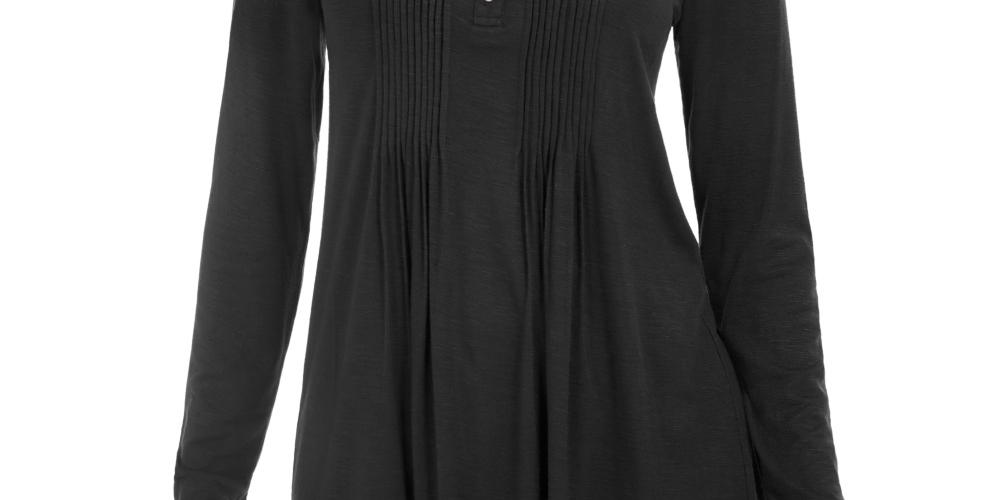 Blusa feminina de manga comprida com pregas estilo &amp; co, preta, tamanho extrapequeno