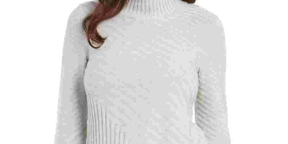 Suéter feminino Charter Club com gola alta e costura mista, cinza, tamanho médio