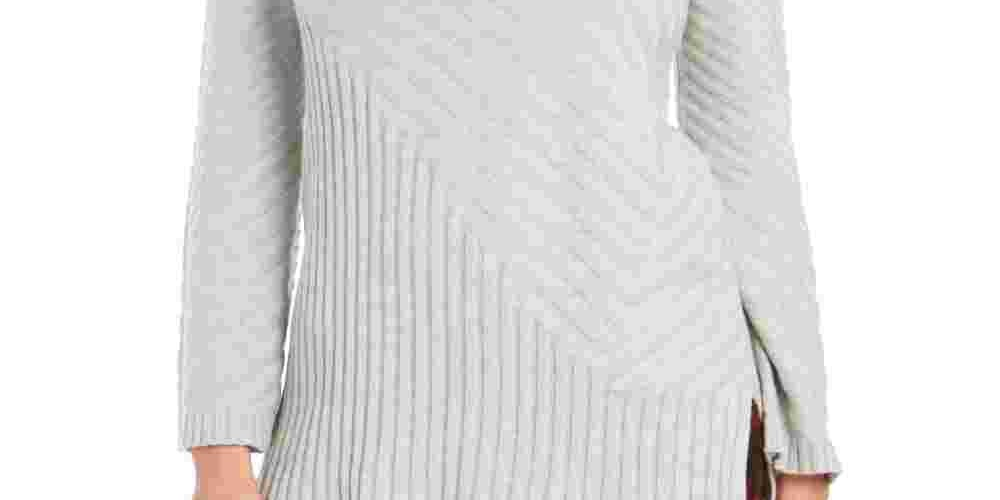 Suéter feminino Charter Club com gola alta e costura mista, cinza, tamanho médio